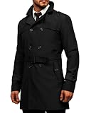 Runcati Trench Coat Uomo Slim Fit Doppio Petto Cappotto di Medio Lungo Classico Business Casual Coat Autunno Antivento Cappotto, Nero , L