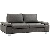 HOMCOM Divano Moderno a 3 Posti Reclinabile e Salvaspazio in Pelle PU con Braccioli Regolabili e Seduta Imbottita per Salotto e Ufficio,200x88x86 cm, Grigio
