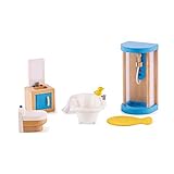Hape Bagno con doccia per la casa delle bambole|Mobili in miniatura di qualità | Per gioco di ruolo dai 3 anni