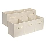 Amazon Basics Confezione da 6 cubi portaoggetti pieghevoli in tessuto, contenitori con maniglie - 33x33x33 cm, Beige Tinta Unita