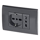 Poly Pool PP6094.1X Kit Incasso Con Frutti Presa Corrente Elettrica Schuko Pluristandard Spina 10A/16A Italiana/Tedesca E Frutto Presa Bivalente 10A/16A, Nero