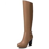 Asterisco Stivali Alti Al Ginocchio da Donna con Tacco Largo con Plateau Tacco Alto Stivali Punta Rotonda Zip Stivali da Vestito, T180164Qu Apricot Numero 37 EU/38Cn