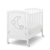 Erbesi Culla Luna con luce LED colorata,Legno massello di faggio 100% Naturale,Vernici ad acqua,Entrambi i lati mobili,Altezza regolabile due livelli,Grande cassetto,4 Ruote due con freno,Made in