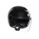 AGV - ETERES E2206, Casco da Moto Jet Unisex, Casco Moto Open Face con Anello Antifurto, Visiera Antigraffio e Anti-UV, Tecnologia con Assorbimento Istantaneo del Sudore, Matt Black, M