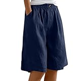 Generico Pantaloncini Donna Estivi Eleganti Casual Pantaloni di Lino Estivi Larghi Gamba Larga Bermuda con Tasche Vacanza Taglie Forti Shorts Donna Comodi Elastico in Vita Vita Alta Pantaloni Corti