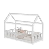 ecomi® Lettino per bambini con protezione contro le cadute e rete a doghe, letto per bambini, 90 x 200/80 x 160 cm, per bambini, 90 x 200/80 x 160 cm (Bianco, 90x200)