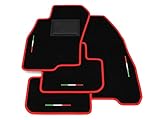 Tappetini compatibili con Fiat Grande Punto 199 Abarth, ricamo bandiera Italia, kit tappetini auto personalizzati, set tappeti in moquette, bordo rosso.