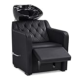 BarberPub poltrona per capelli con lavabo, poggiagambe pieghevole, lavabo in ceramica regolabile, poltrona per salone SPA, 8620 (nero/pelle sintetica)