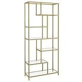 VASAGLE Libreria Scaffale, Libreria Verticale a 6 Ripiani, Porta Piante, 30 x 80 x 180 cm, Vetro Temperato, Studio Soggiorno Camera da Letto Cucina, Oro Metallico LGT502A01