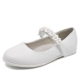 IF Scarpe Ballerine da Bambina Ragazza Perline Fiori Cerimonia Gioiello Comunione W7052 Bianco N.35