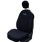 Italfodere - Coppia Coprisedili Anteriori Compatibili con Fiat 500 dal 2007 in Poi - Cotone Accoppiato - Fatti a Mano - Eleganti e Resistenti - Accessori Auto Interno - Made in Italy - Nero