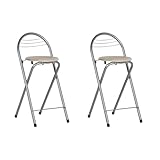 GOKHOMX Set di 2 sgabelli da bar pieghevoli pieghevoli per bar, cucina, giardino, balcone, altezza seduta 61 cm, rovere e argento