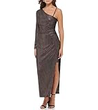 GUESS One Sleeve High Slit Striped Foil Knit Dress Vestito, Nero/Bronzo, 38 Donna