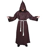 Myir JUN Costume da Monaco Sacerdote Accappatoio Frate Medieval Rinascimentale Saio Ideale per Halloween Carnevale (Marrone, L)