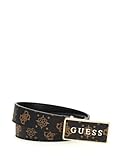 GUESS Cintura con stampa logo, fibbia oro, nero e marrone, Nero e marrone, L