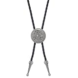 QOZJI Cravatta di cuoio nera per uomo e donna, cravatta nera, bolo tie, stile nativo americano, colore argento antico