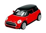 Welly modello auto compatibile con Mini Cooper S F56 New Hatch 3 porte rosso con tetto nero 2014 rosso ca 1/34-1/39 metallo Die Cast Nuovo in scatola