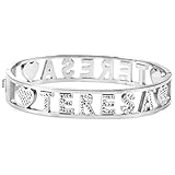 Flowers Bracciale Rigido Acciaio con Nome Vari e Zirconcini Sacchettino in tessuto Scritta nome ricoperta di strass Brillantissimi Bracciale a Manetta Donna Chiusura a molla Idea Regalo (Teresa 2)