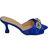 Malu Shoes Decollete' Donna Blu Open Toe Tacco 6 CM ELEGNTE Fiocco in Tessuto con Fermaglio Comodo Moda Giovane (38 EU)