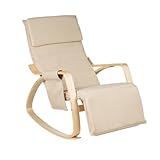 Gremium Poltrona Dondolo Con Seduta Ergonomica In Tessuto, Doppio Cuscino Imbottito, Struttura Allungabile In Legno Con Braccioli E Poggiapiedi Regolabile In 3 Posizioni