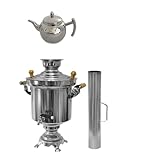 Samovar carbonella russo/turca in acciaio inox 5 litri con teiera design da 1 litro