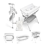 Ms Babyworld - Vasca da bagno con gambe, fasciatoio, cuscino riduttore e cestino portaoggetti - Comodo, facile da riporre, con tappo e gambe antiscivolo, vasca da bagno pieghevole e portatile
