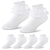 Geyoga 3 Paia Calzini con Volant in Pizzo alla Caviglia Bianchi per Bambina Scuola Comunione Balletto (Elegante, 8-12 anni)