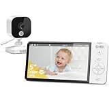 GHB Baby Monitor Video e Audio 5" 720P HD Telecamera Bambini con Schermo IPS 5000mAh VOX Visione Notturna Rilevamento della Temperatura