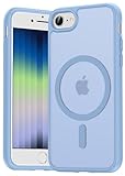 Natiiozie Magnetica Cover per iPhone SE 3/2 (2022/2020), iPhone 8/7 Compatibile con MagSafe Custodia Traslucida Opaca Posteriore, Antiurto Anti-impronta Resistente ai Graffi Protettiva Case Blu