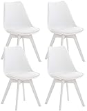 CLP Set di 4 sedie da pranzo Linares in plastica I in tessuto I in velluto I in corda I in pelle I poltrona con struttura in legno, Colore:bianco/bianco, Materiale:Plastica
