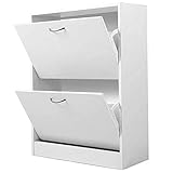 BAKAJI Scarpiera Portascarpe In Legno Melaminico Con 2 Ante a Ribalta E Doppia Profondita' Dimensioni 60x24x83,5cm (Bianco)