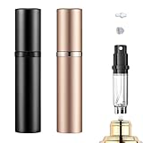 JAONLD Atomizzatore Profumo,2 Pezzi Portaprofumo da Viaggio Ricaricabile Vaporizzatore Profumo,Nebulizzatore Profumo per Viaggiare,Festa,Vita Quotidiana(5ML,Nero,Oro Rosa)