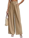 Yuson Girl Pantaloni Donna Eleganti Pantalone Sciolto Gamba Dritta Palazzo Vita Alta Comodi Pantaloni Leggeri Elastico Estivi Pantaloni Lunghi con Tasche per Business, Casual(Cachi, L)