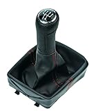 Pomello cambio e Cuffia cambio compatibile con VW Polo 4 9N 2001-2009 - 5 Marce - 12mm - nero rosso - con telaio - finta simil pelle - leva cambio manuale - (A255-1)