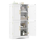COSTWAY Credenza Alta da Cucina, Mobile Dispensa Salvaspazio in Legno con 4 Ante e 2 Ripiani Regolabili, Armadio Moderno per Scrivania, Cucina, Soggiorno e Ufficio, 60 x 30 x 110 cm (Bianco)