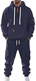 MEDUOLA Set da Uomo composto da felpa con cappuccio e pantaloni, completo a due pezzi streetwear Y2K, felpa da uomo con tasche set sportivo L,Blu navy