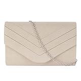 MEGAUK Borsa da donna elegante in pelle scamosciata con catena, per matrimoni, balli e feste, beige scuro, taglia unica