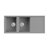 EVHOC Lavello ADHOC L Sopratop 2 Vasche con Gocciolatoio, Lavandino Reversibile per Cucina, Made in Italy, Grigio Cemento, 116x50 cm