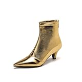 HIKKWXVN Stivaletti alla Caviglia con Tacco Basso e Punta a Punta da Donna, Stivaletti con Tacco a Gattino, Stivali da Ufficio, Eleganti, per Feste, Autunno Inverno, Stivali Caldi,d'oro,39 EU