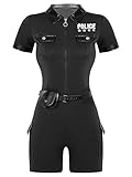Zaldita Costumi Donna Poliziotta Costume da Ufficiale di Polizia Tuta da Poliziotta con Cintura e Marsupio Jumpsuit Tutina Police Officer Costume Carnevale Nero S