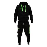 Perseo Sport Tuta Uomo Cotone Felpato Cappuccio Modello PSLF33-21 (IT, Testo, M, Regular, Regular, Nero/Verde Fluo)