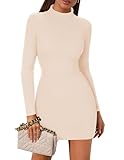 Zeagoo Donna Vestito Elegante Bodycon Mini Abito Manica Lunga Dolcevita Vestito Autunno Inverno Beige L