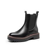 DREAM PAIRS Stivali Chelsea da Donna con Punta Quadrata Moda Tacco Basso Suola Spessa Stivaletti Autunnali,Size 38,Nero-Pu,SDAB2412W