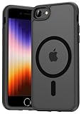 Natiiozie Magnetica Cover per iPhone SE 3/2 (2022/2020), iPhone 8/7 Compatibile con MagSafe Custodia Traslucida Opaca Posteriore, Antiurto Anti-impronta Resistente ai Graffi Protettiva Case Nero