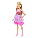 Barbie - Bambola grande con capelli biondi, alta 71 cm con abito rosa scintillante, collana, fermaglio per capelli e tanti accessori, giocattolo per bambini, 3+ anni, HJY02