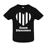 T-shirt in cotone adatto a tifosi di calcio con cuore bianconero per neonati, bambini ed adulti (Neonato, Nero, 6 mesi)