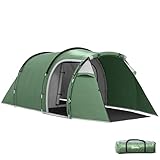 Outsunny Tenda Campeggio a Tunnel per 2-3 Persone, Tenda Campeggio Familiare 3 Posti con Zona Soggiorno e Camera da Letto, Porte, Finestre Laterali e Borsa di Trasporto, 426x206x154 cm, Verde Scuro