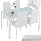 TecTake® Set di Mobili per Sala da Pranzo, 4 Sedie in Similpelle Resistente, Tavolo con Piano in Vetro, Design Moderno, Piedini SalvaPavimento, Ideale per Cucina e Soggiorno - Bianco