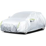 LOETAD Telo Copriauto, Felpato Impermeabile Antipolvere Anti UV Anti Vento 435 x 180 x 160cm Telo per Auto a 2 Volumi Universale Interno in Cotone - Argento