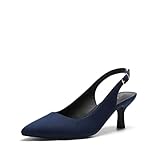 DREAM PAIRS Scarpe Classiche da Donna con Tacco a Gatto Décolleté con Cinturino in PU con Comoda Soletta per la Festa di Nozze,Size 43,Blu Marino-Scamosciato-1,SDPU2444W